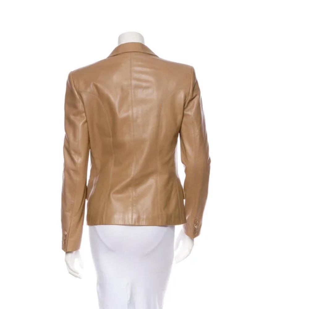 VTG Yves Saint Laurent YSL Tan Beige Leather Single Breasted Blazer Jacket • 40 - Picture 5 of 10